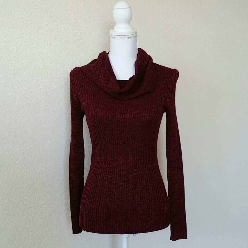 It's Our Time cowl neck fitted ribbed sweater LS